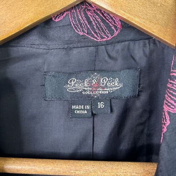 Peck & Peck Silk Butterfly Jacket Black Embroidered 100% Silk Blazer Size 16 - Picture 6 of 11